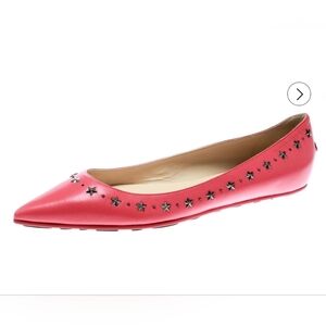 Jimmy Choo Pink Leather Windsor Star Embellished Pointed Toe Flats